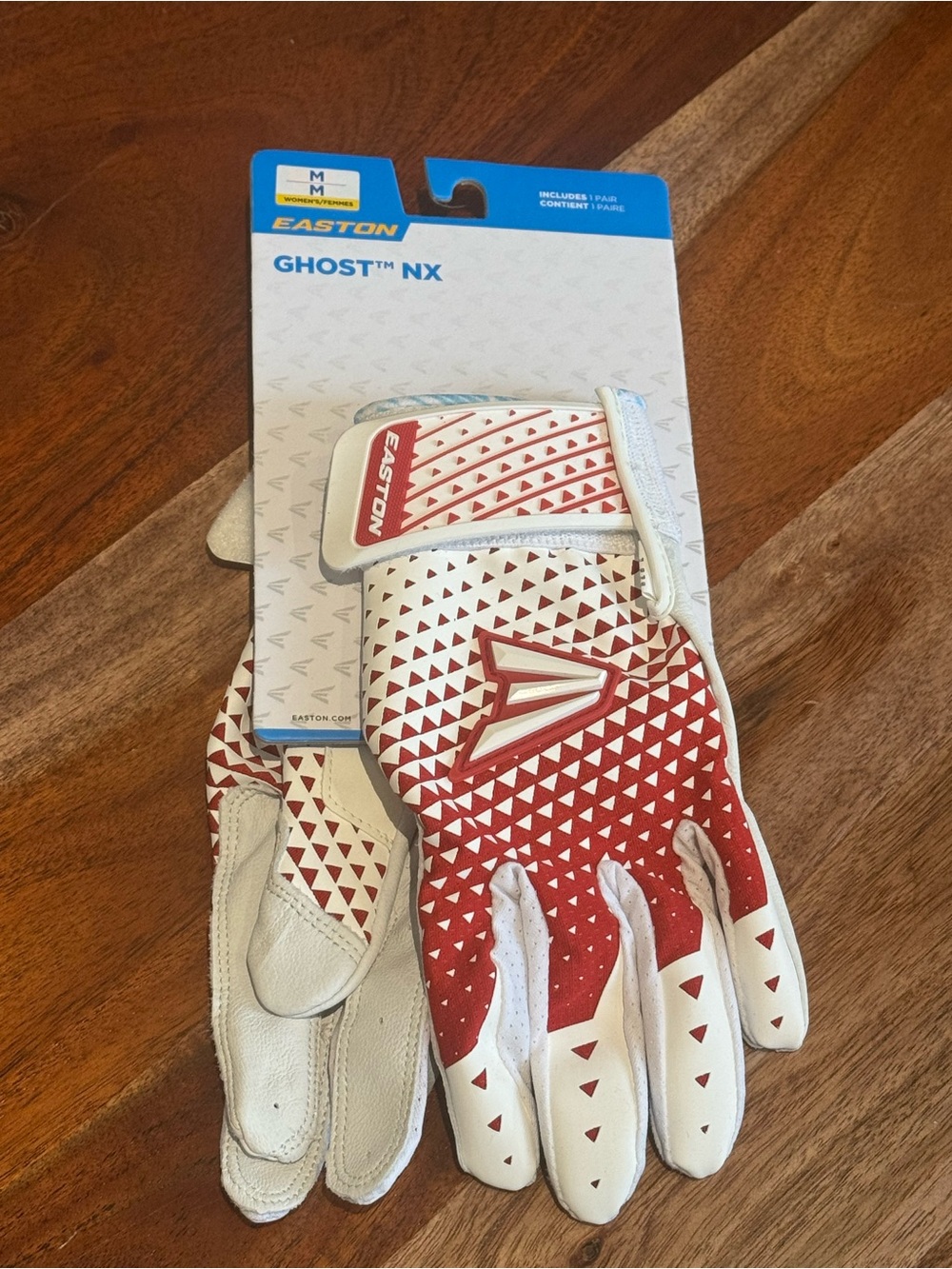 Easton Red and White Youth Batting Gloves